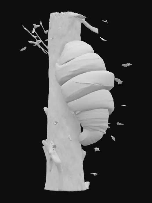 3D model for [France] A giant golden croissant clings mysteriously to a tall tree, mistaken for an unknown creature. Light glints off its flaky surface as birds cautiously circle it, unsure if it’s food or a forest spirit. #AroundTheWorld#