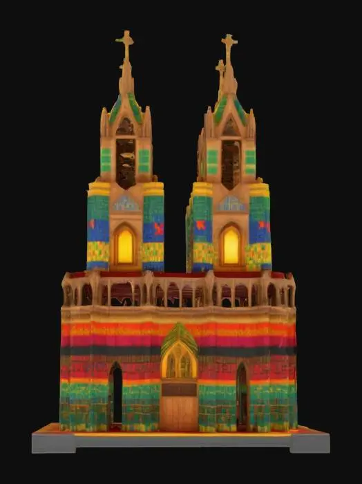3D model for [Paris] Create a 3D model of Notre-Dame cathedral made entirely of colorful Kente cloth from Ghana. Walls and towers are woven with bright patterns. Stained glass windows replaced by glowing Adinkra symbols. Vivid, tropical lighting. Textures are rich, textile-like, dynamic in the wind.
, #AroundTheWorld#