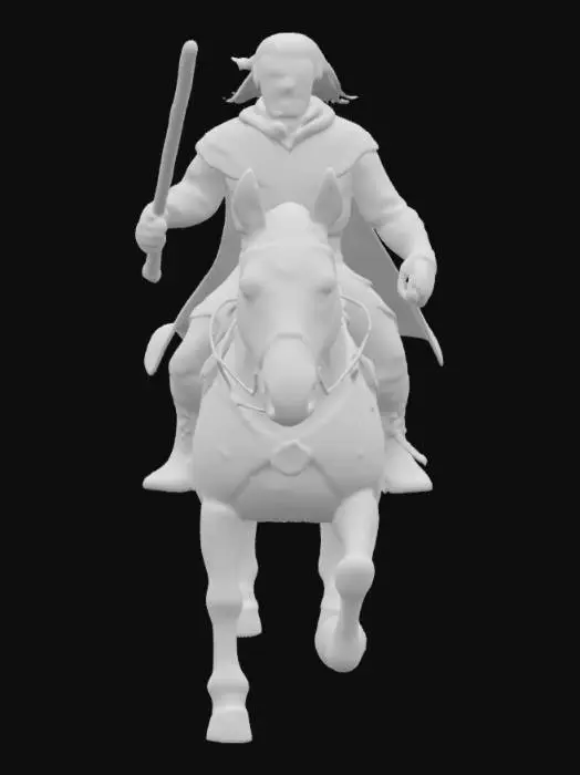 3D model for [Zaporizhzhia] Futuristic Cossack warrior riding a mechanical horse, wearing a high-tech armored coat with traditional Ukrainian patterns. Wields a glowing cyber-saber. Windswept hair, fierce expression, dynamic pose on a ruined battlefield under a stormy sky. Concept art, cinematic, detailed., #AroundTheWorld#, 
