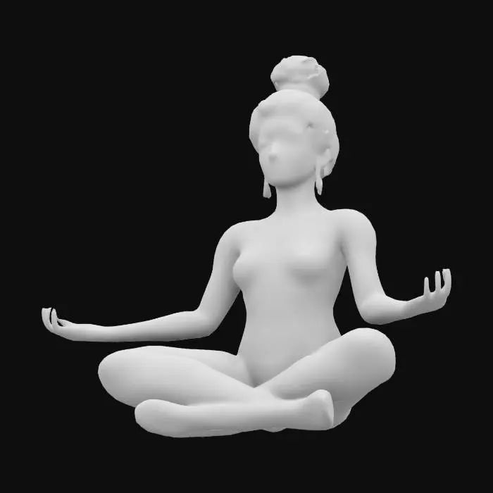 3D model for Highly detailed 3D model of a meditating woman in a lotus pose. She has glowing energy radiating from her chest in the form of a vibrant, radiant mandala. Surround her with an ethereal, mystical aura and intricate geometric patterns in the background. Her hair is tied in a high bun, and the lighting should emphasize the colorful energy waves emanating from her body. Use a futuristic and spiritual aesthetic with a balance of soft and bright neon colors., Ultra Realistic