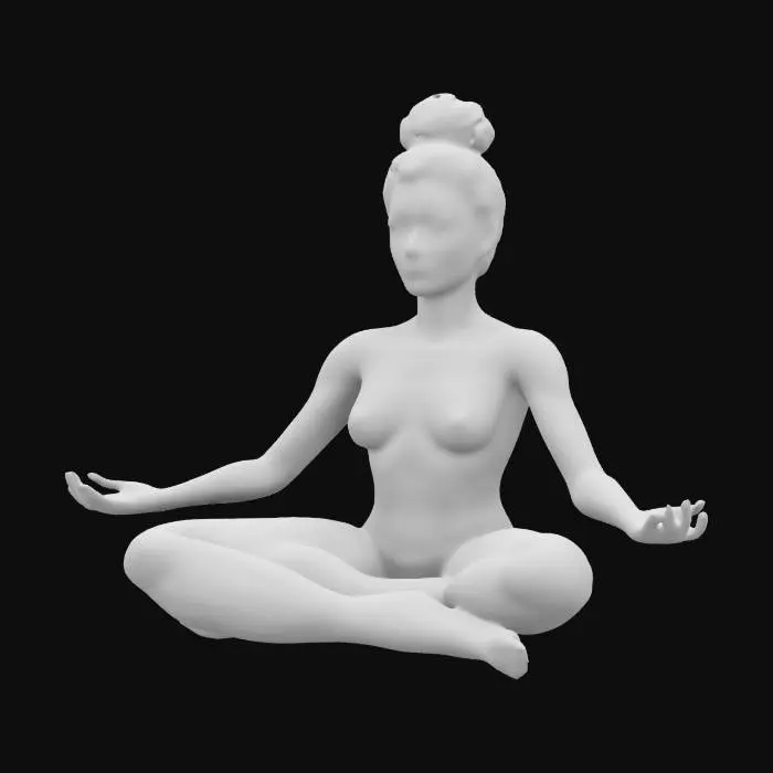 3D model for Highly detailed 3D model of a meditating woman in a lotus pose. She has glowing energy radiating from her chest in the form of a vibrant, radiant mandala. Surround her with an ethereal, mystical aura and intricate geometric patterns in the background. Her hair is tied in a high bun, and the lighting should emphasize the colorful energy waves emanating from her body. Use a futuristic and spiritual aesthetic with a balance of soft and bright neon colors., Ultra Realistic