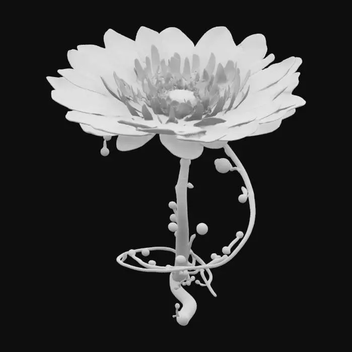 3D model for Design a plant from a distant planet. How does it grow? What does it eat? Maybe it sings, glows, or moves. Show how an alien civilization might cultivate or worship it., #garden#