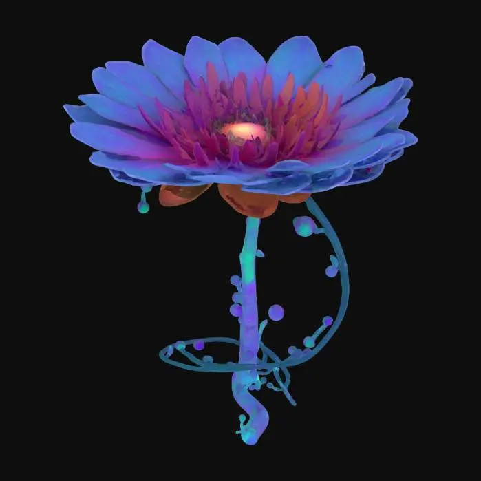 3D model for Design a plant from a distant planet. How does it grow? What does it eat? Maybe it sings, glows, or moves. Show how an alien civilization might cultivate or worship it., #garden#
