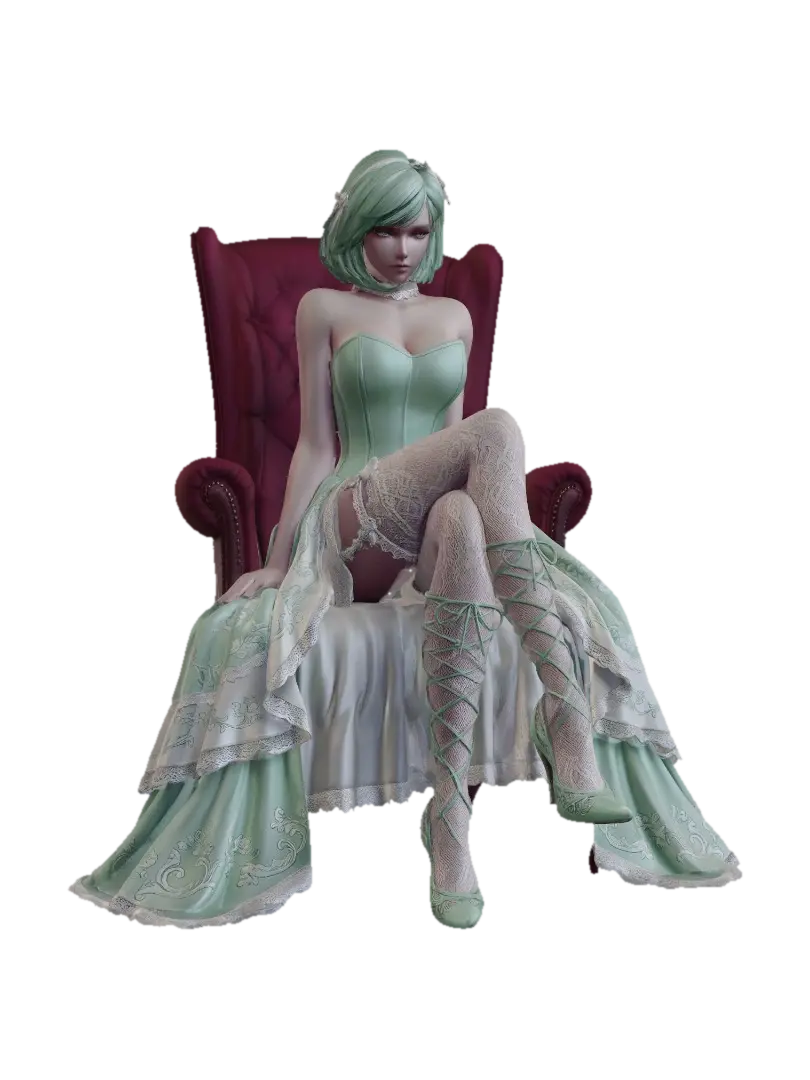 Baroque Princess in Mint - Rococo-3D-Modell, KI-generiert