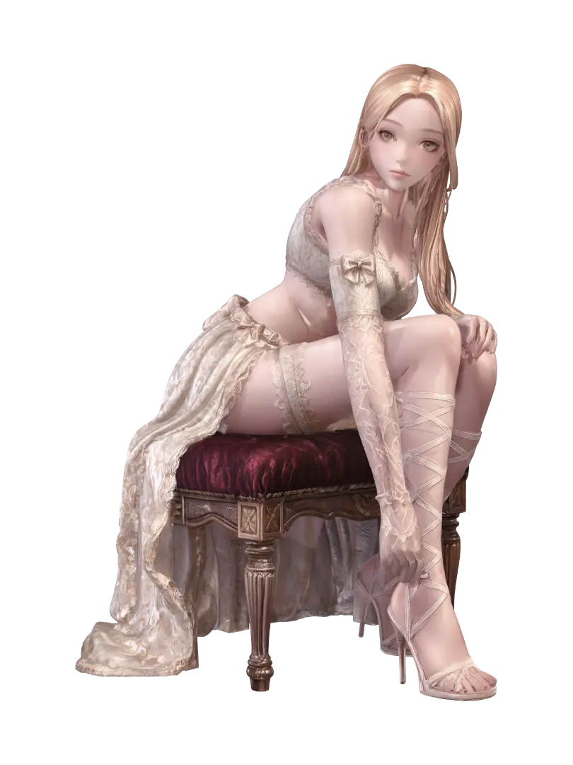 Sitting Elegance in White - Lady 3D model, vytvořený pomocí AI