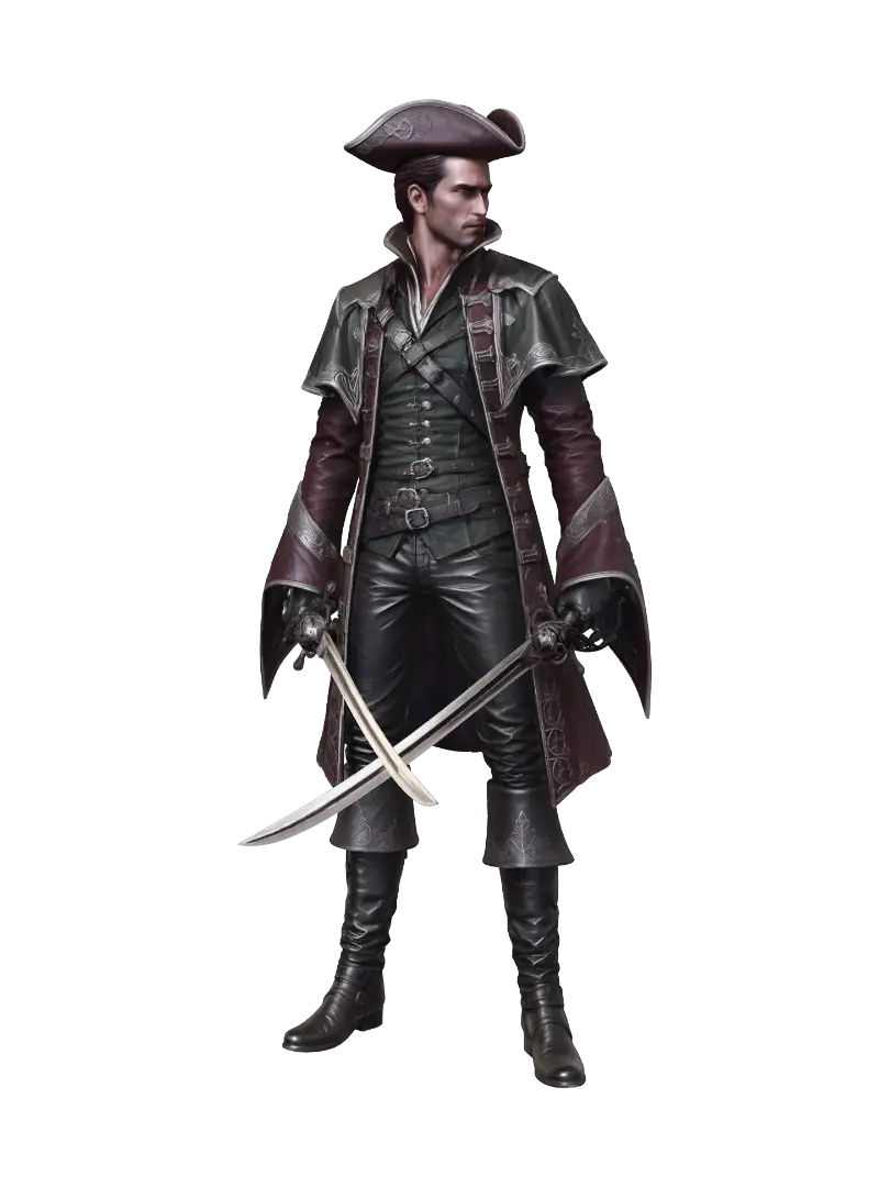 Barock Corsair with dual wielding Sabers - Rococo-3D-Modell, KI-generiert