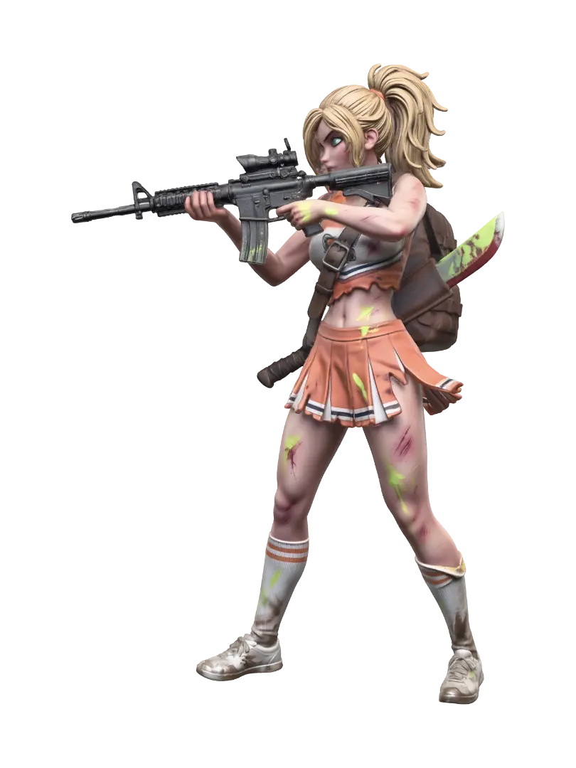Alien Hunting Cheerleader with Backpack - Battlepose 3D model, vytvořený pomocí AI