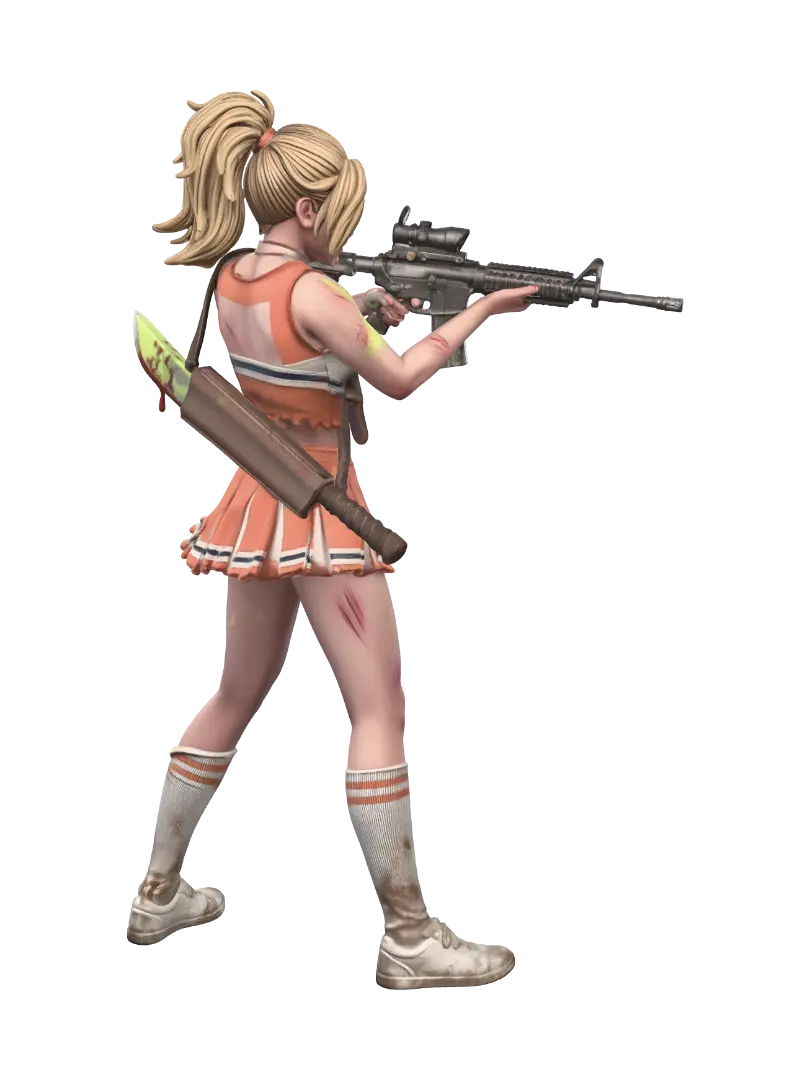 Alien Hunting Cheerleader (no Backpack) - Battlepose 3D model, vytvořený pomocí AI