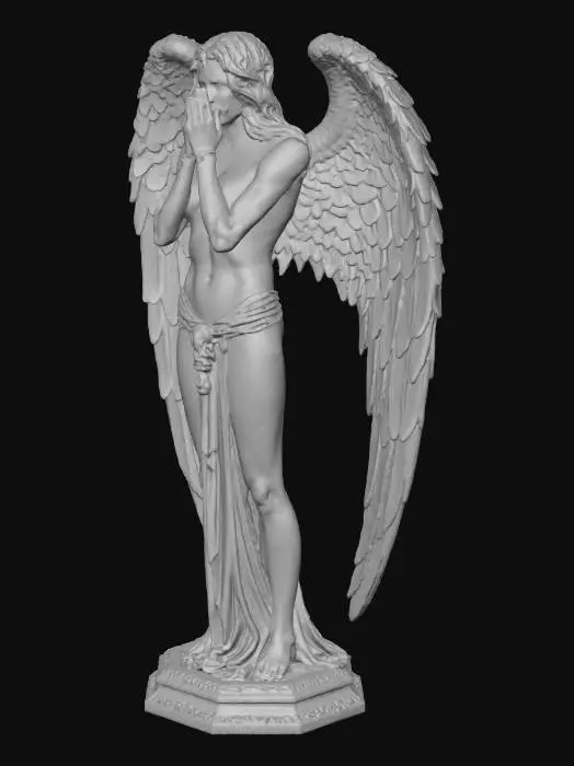 3D model for một bức tượng thiên thần ma quái đáng khóc cao lớn gầy còm với cánh thiên thần lớn