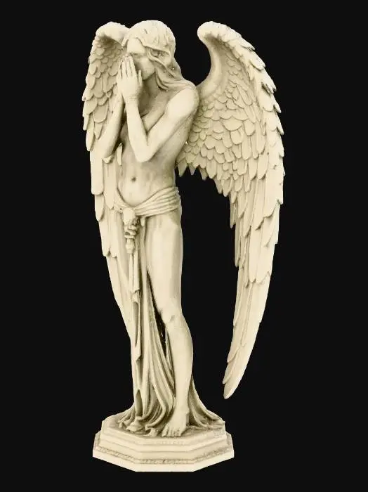 3D model for một bức tượng thiên thần ma quái đáng khóc cao lớn gầy còm với cánh thiên thần lớn
