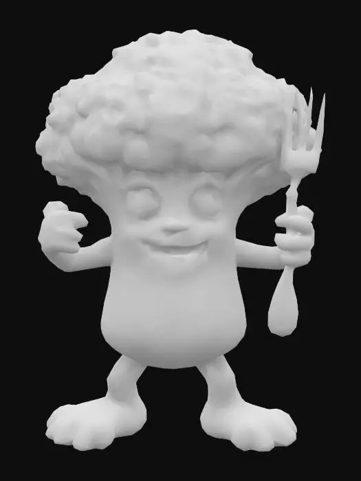 3D model for A broccoli with feet and hands holding a fork