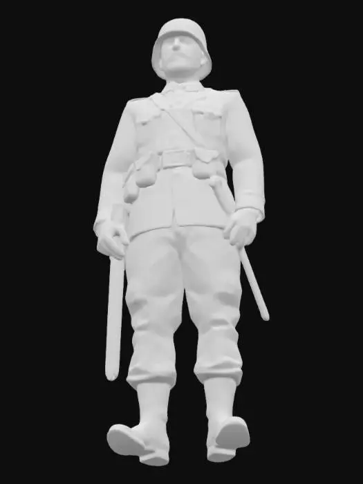 3D model for Generate a detailed a German soldier during World War II, No weapon, silver uniform, ultra detailed, realistic , ultra realistic