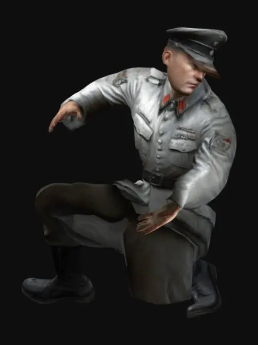 3D model for Generate a detailed a German soldier during World War II, No weapon, silver uniform, ultra detailed, realistic , ultra realistic, T pose, full body 