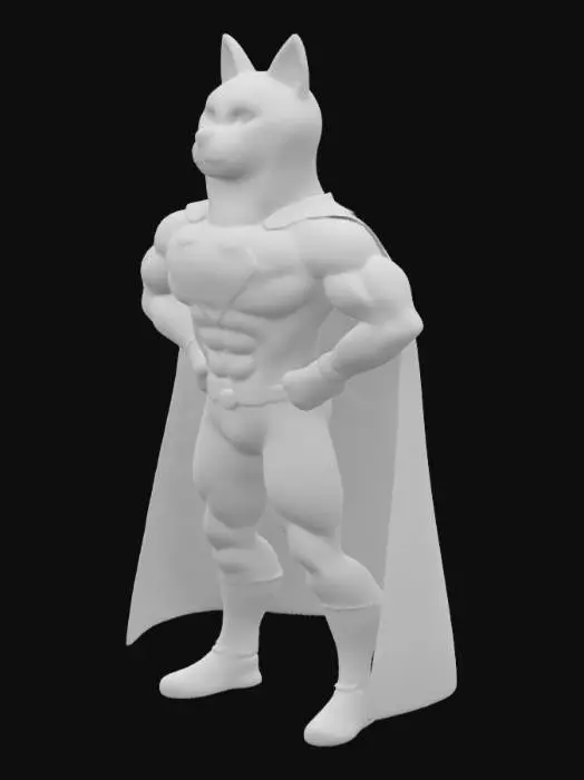 3D model for shiba inu's head with superhero body.