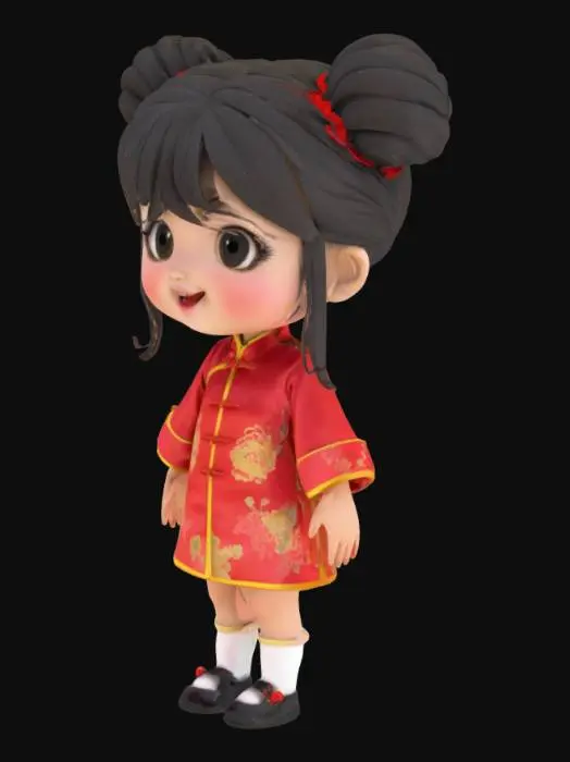 3D model for little Chinese girl wearing qipao.