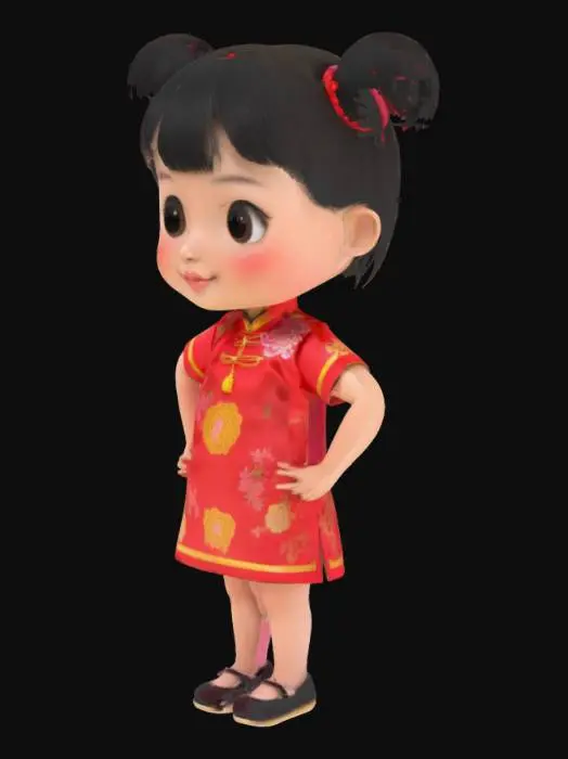3D model for little Chinese girl wearing qipao.