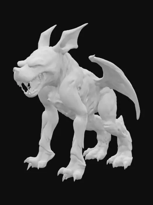 3D model for giant mutant zombie dog, with wings, large teeth and claws.