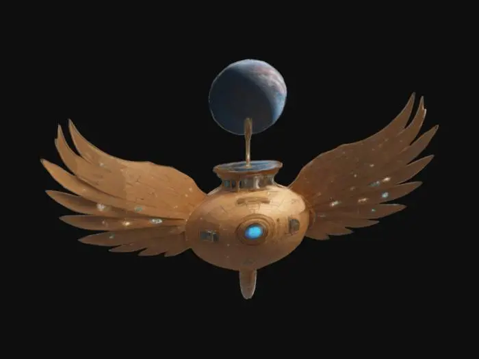 3D model for Extreme Universal, Outer space feeling [Astronautical], Quantum Physics, Large Wooden Boat Transitioning into a space ship with bird like wings, Space Theme, Fractals , Nature Math, Unified transitioning, Symmetrical. Ultra High Def Triangulation