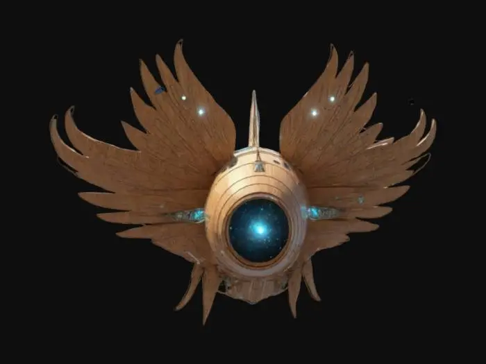 3D model for Extreme Universal, Outer space feeling [Astronautical], Quantum Physics, Large Wooden Boat Transitioning into a space ship with bird like wings, Space Theme, Fractals , Nature Math, Unified transitioning, Symmetrical. Ultra High Def Triangulation