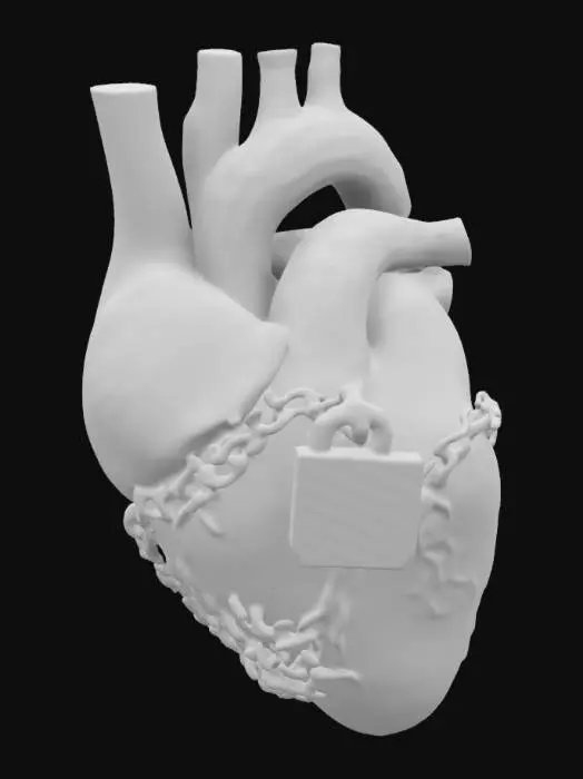 3D model for [Vector Art], [Symmetrical], [Volatile],
Large anatomically correct heart wrapped in Massive Chains with a padlock Sticking though it locking the chains together 