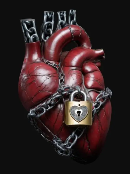 3D model for [Vector Art], [Symmetrical], [Volatile],
Large anatomically correct heart wrapped in Massive Chains with a padlock Sticking though it locking the chains together 
