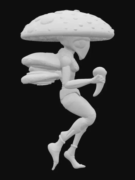 3D model for Mushroom humanoid  Morphing into a spaceship, with flamingo pink jet black and lime green 