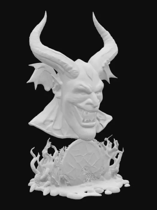 3D model for Overly Large bust of our lord and master Satan with a Pentagram entrance from hell