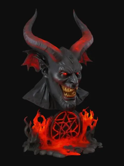 3D model for Overly Large bust of our lord and master Satan with a Pentagram entrance from hell