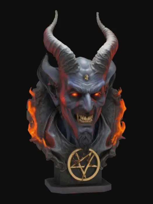 3D model for Overly Large bust of our lord and master Satan with a Pentagram entrance from hell