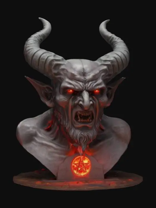 3D model for Overly Large bust of our lord and master Satan with a Pentagram entrance from hell