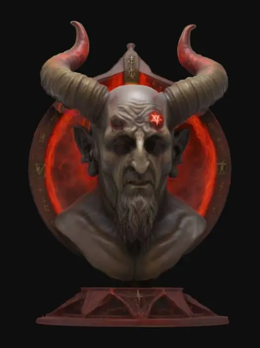 3D model for Overly Large bust of our lord and master Satan with a Pentagram entrance from hell