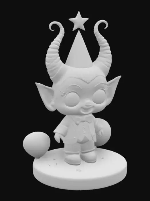 3D model for Chibi Satan as a Kewpee doll getting ready for his Bachler party