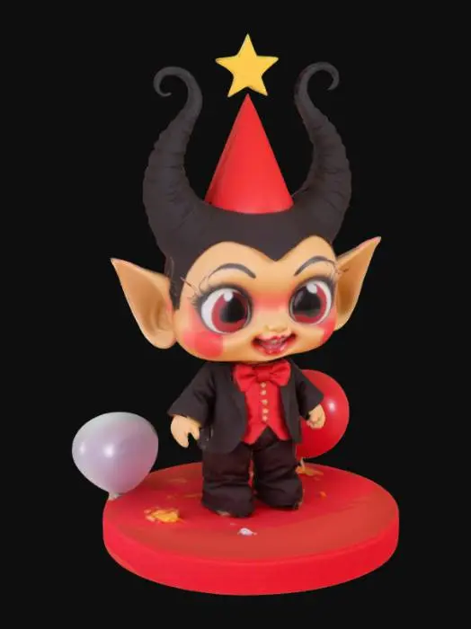 3D model for Chibi Satan as a Kewpee doll getting ready for his Bachler party