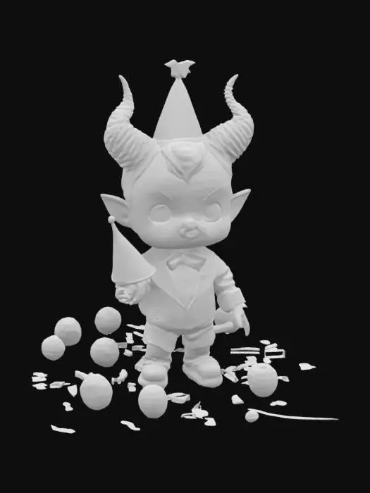3D model for Chibi Satan as a Kewpee doll getting ready for his Bachler party