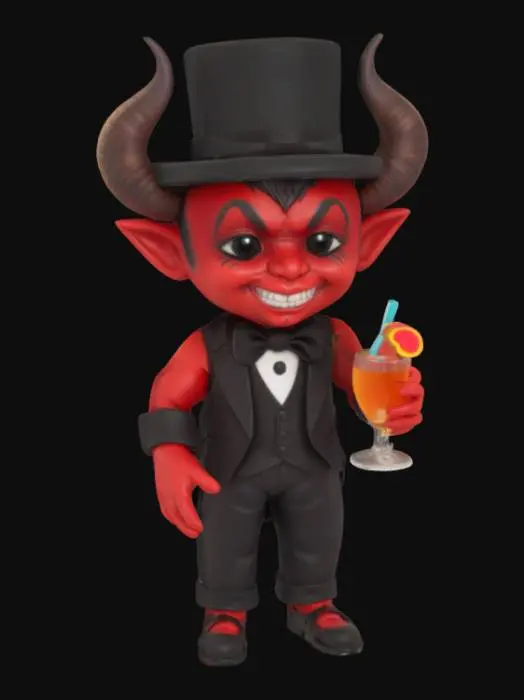 3D model for Chibi Satan as a Kewpee doll getting ready for his Bachler party