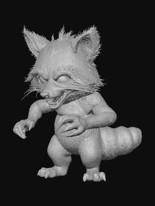 3D model for Zombie Raccoon humanoid, glowing hand's, vivid neon colors, [End Boss Fight], [Boss Fight], [Videogame], [Villain], [Challenge Submission].