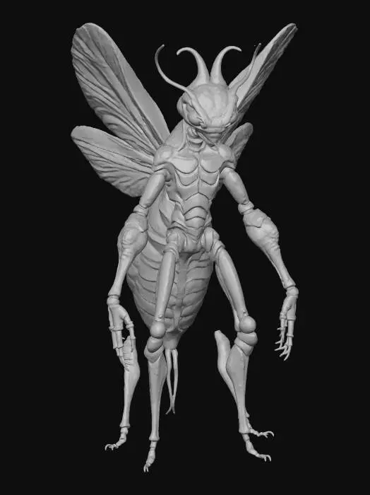 3D model for Wraith Insectoid, large praying mantis arm's glowing vivid colors, [End Boss fight], [Boss fight], [Videogame], [Villain].