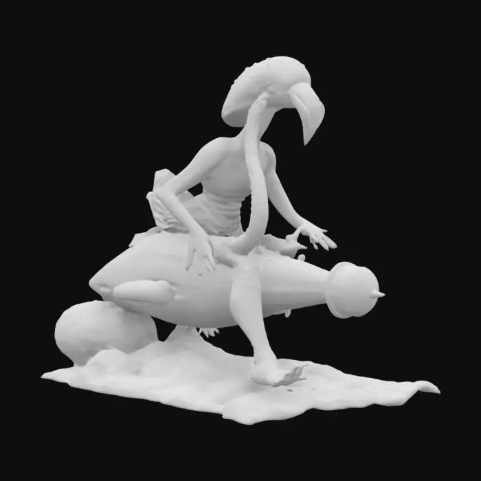 3D model for Mushroom humanoid  Morphing into a spaceship, with flamingo pink jet black and lime green 