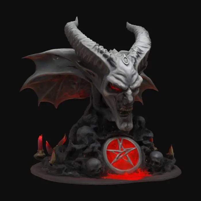 3D model for Overly Large bust of our lord and master Satan with a Pentagram entrance from hell