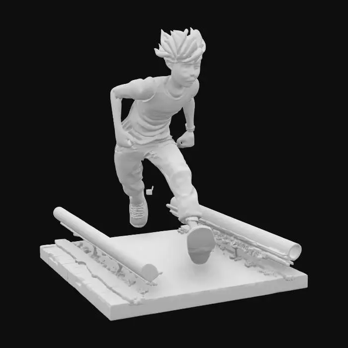 3D model for Animated locomotion with legs/feet, Running on train tracks with motion blur.