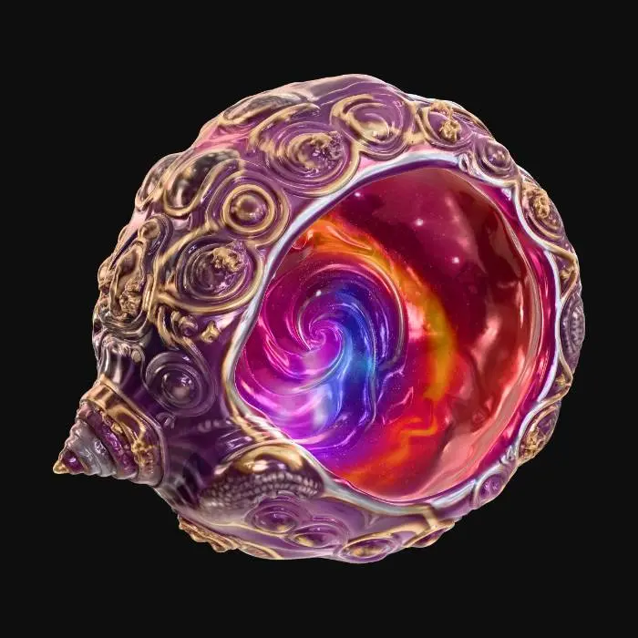 3D model for Ornate conch shell with a universe in the bell.