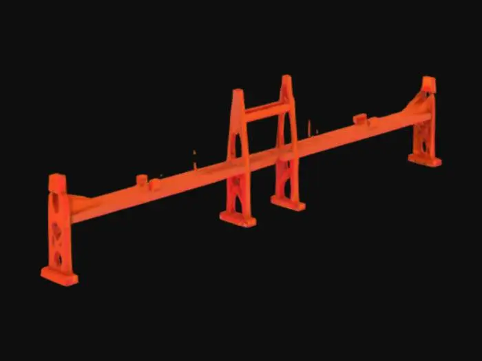 3D model for #AroundTheWorld#, Detailed 3D model of the Golden Gate Bridge, showcasing its red-orange color and suspension cables. Include the two main towers, surrounding San Francisco Bay, and cityscape background. Optimized for 3D rendering, with suitable polygon count for smooth manipulation. Capture structural details and aged metal textures.