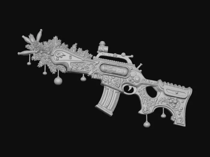 3D model for High detailed, abstract, extravagant, weapon, with Christmas Design.