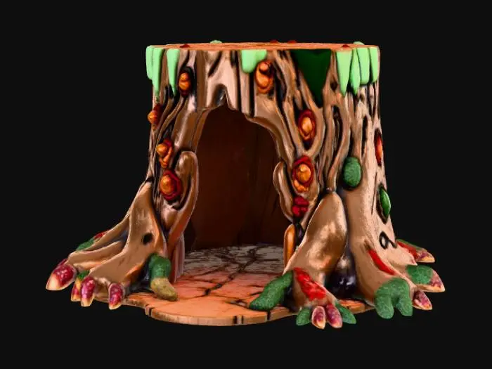 3D model for Open doored per enclosure, large hollow interior, designed like a fantasy wooden stump, #Christmas2025#