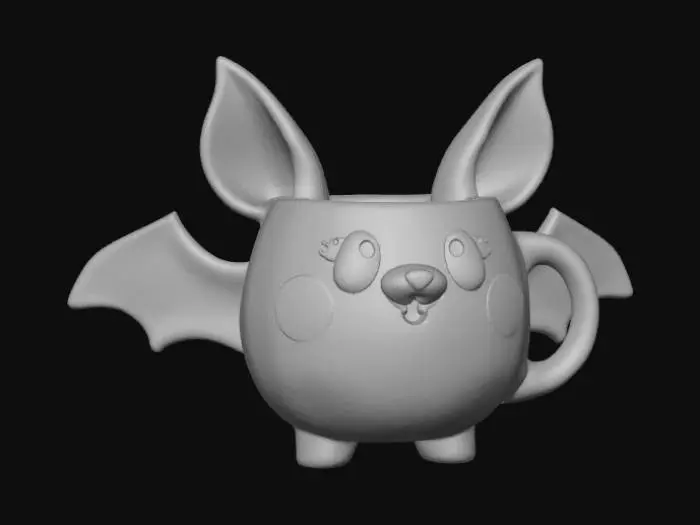 3D model for Low detail, ceramic mug, designed like a upside down kawaii bat