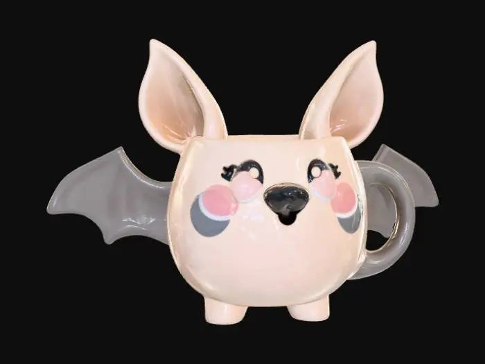 3D model for Low detail, ceramic mug, designed like a upside down kawaii bat