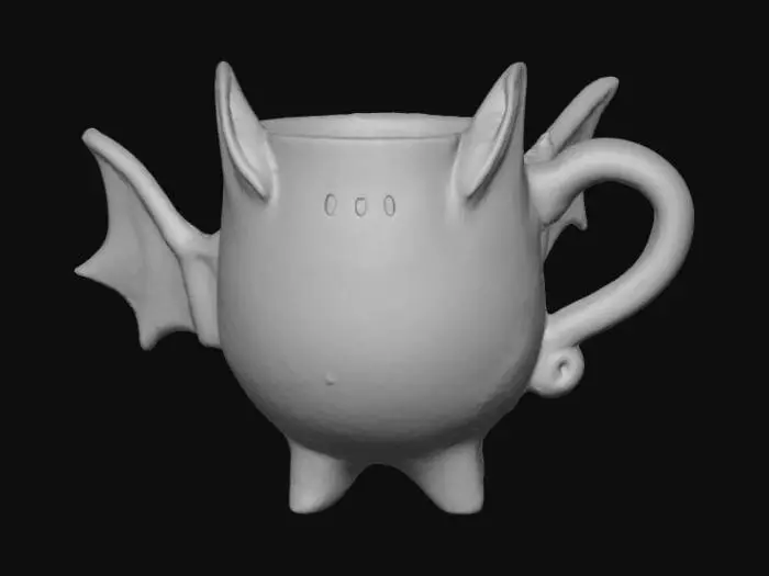3D model for Low detail, ceramic mug, designed like a hanging upside down bat