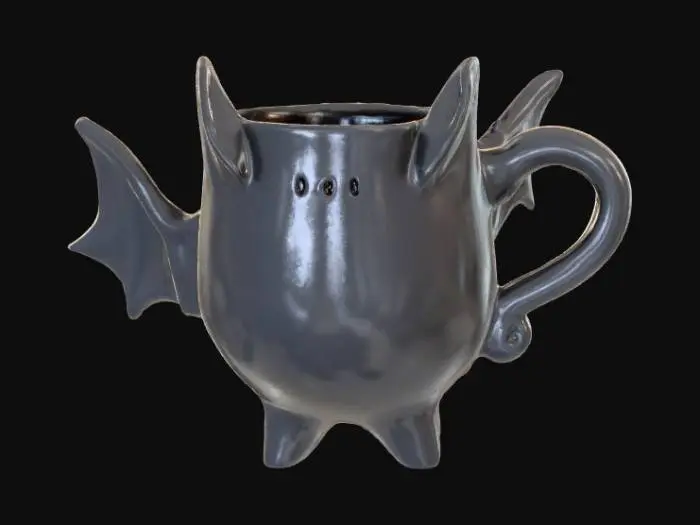 3D model for Low detail, ceramic mug, designed like a hanging upside down bat