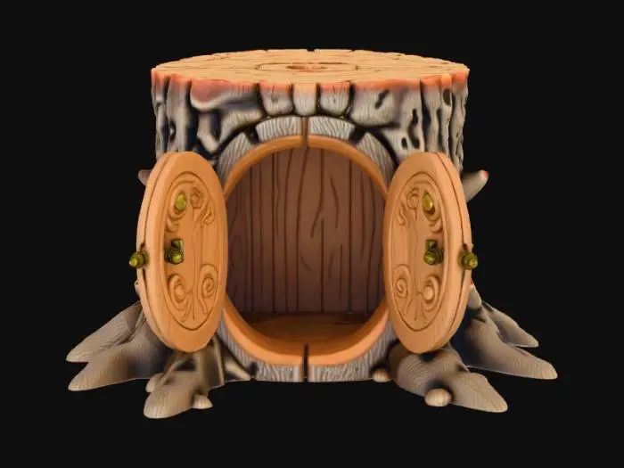3D model for Open doored per enclosure, large hollow interior, designed like a fantasy wooden stump, #Christmas2025#