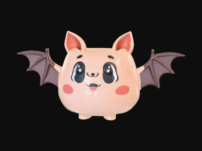 3D model for Low detail, ceramic mug, designed like a upside down kawaii bat